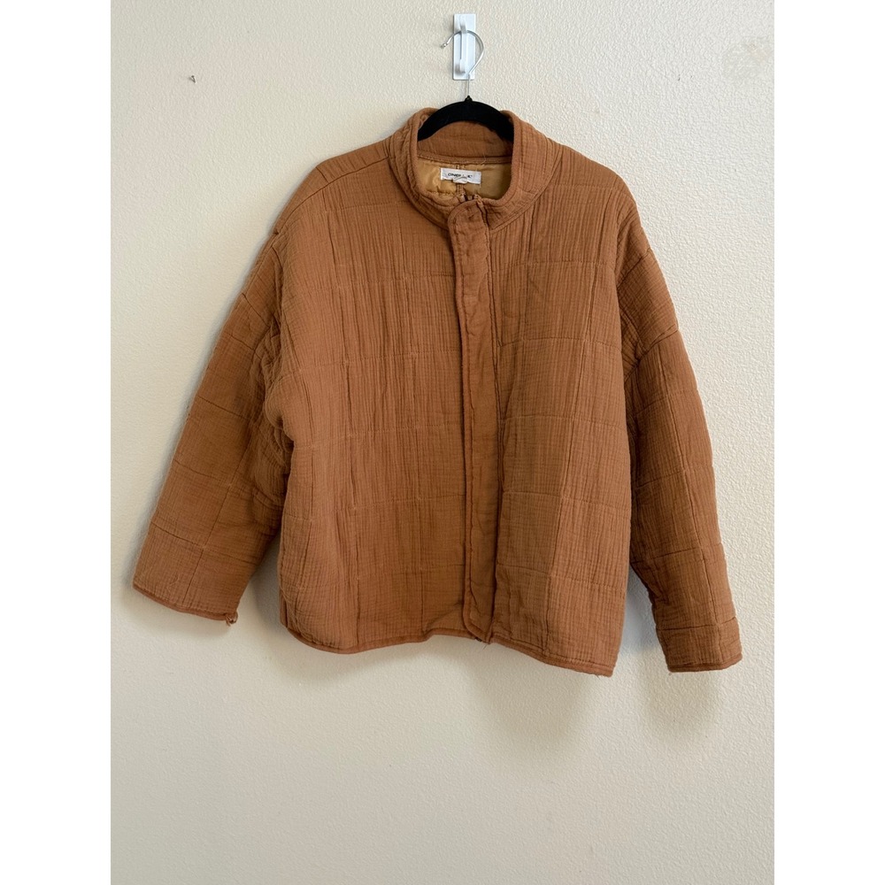 ONeill Women Brown Quilted Gauze Jacket Mock Neck Full Zip Clay XXL